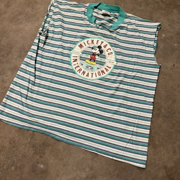 Vintage Disney Mickey Striped Cut Off Gym Distressed - Picture 1 of 9